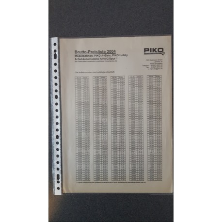 Piko folders - flyers - informatie - Prijslijst 2004